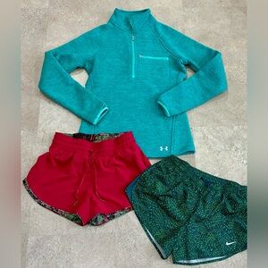 Womens LULULEMON/NIKE/UNDER ARMOUR Shorts & Pullover Sweatshirt, sz Small
